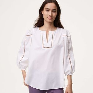 White Loft Split Neck Blouse